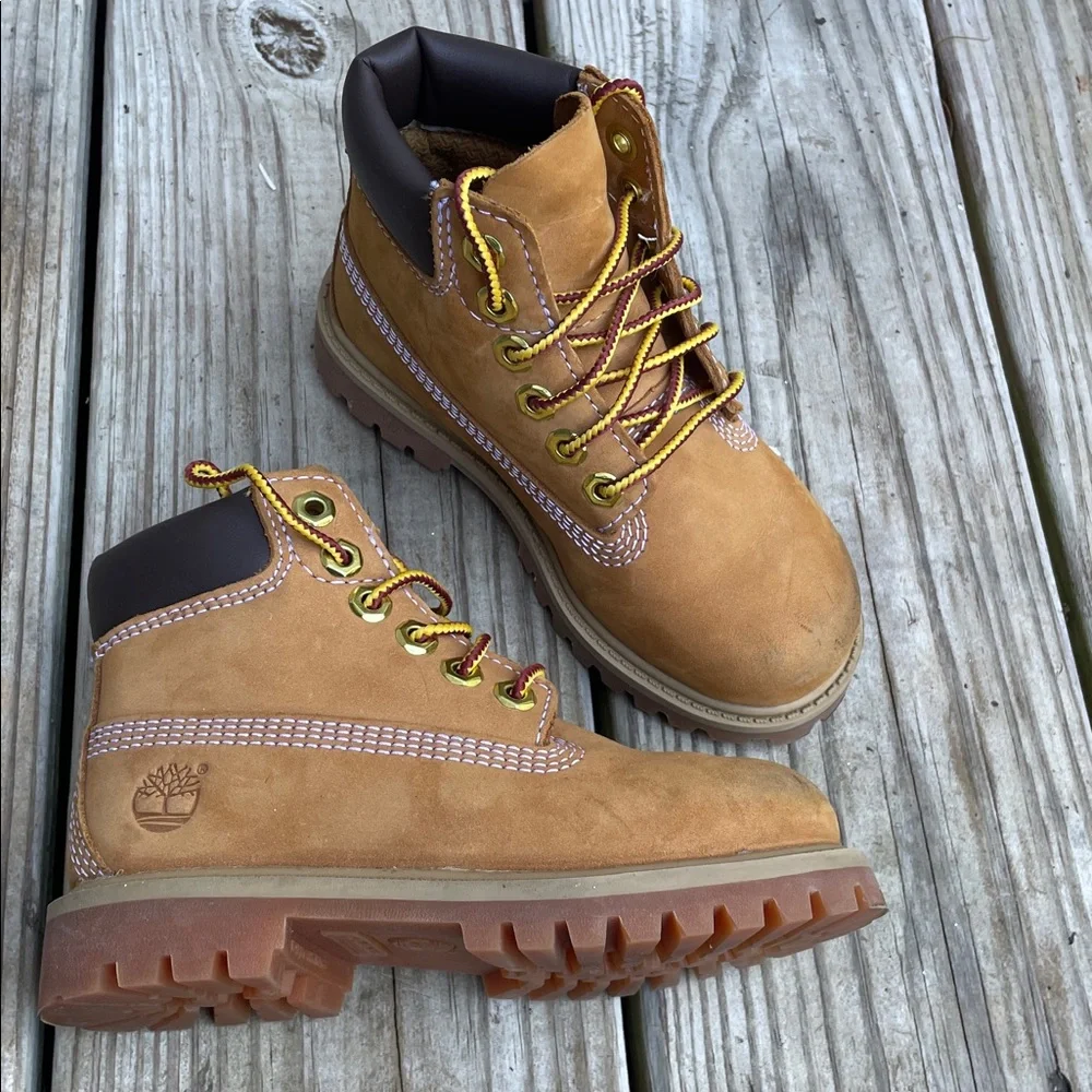 Timberland Premium 6-Inch Waterproof Wheat Nubuck Boots Kids Size 9